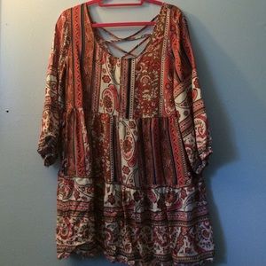 Umgee Coral Paisley Babydoll Dress