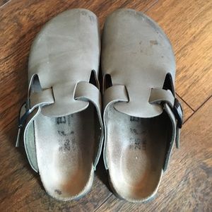 Taupe Betula by Birkenstock Boston clogs