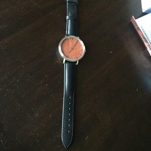 BRAND NEW Tmbr wood and black leather watch!!!