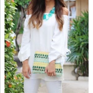 Off shoulder top with tie sleeves