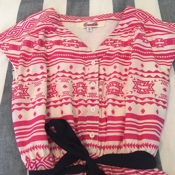 Francesca's Collections Dresses - Pink Aztec Dress with Navy Bow Francesca's Collections Dresses - Pink Aztec Dress with Navy Bow