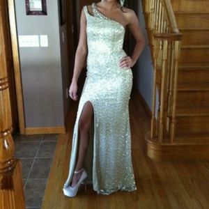 Gold embellished prom dress