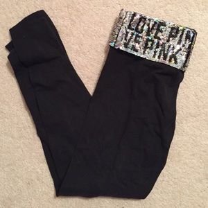 LOVE PINK sequence fold over leggings.