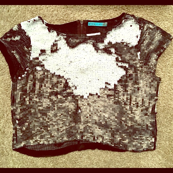 alice + olivia cropped sequin top