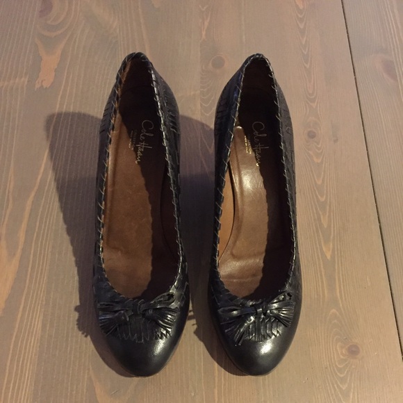Cole haan black leather wedges