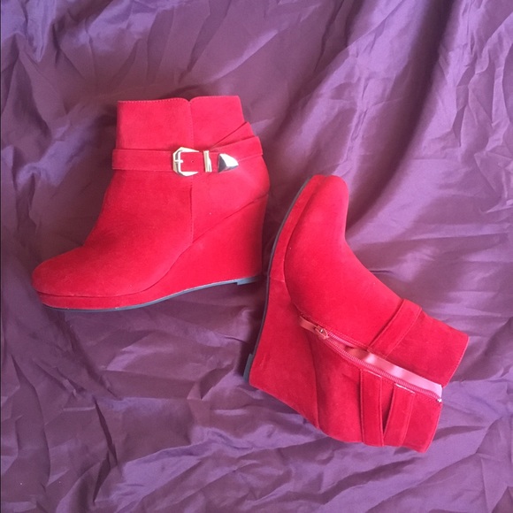Red closed toe booties