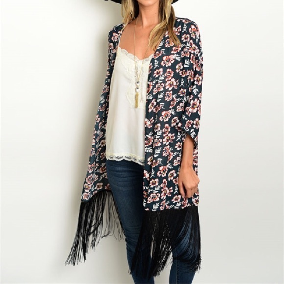 Floral and Fringe Kimono