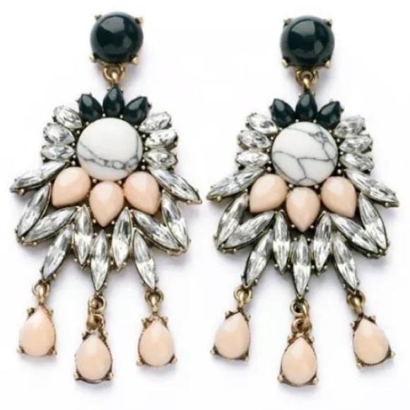 NEW! MARBLE, BLACK, PINK & RHINESTONE EARRINGS - Picture 1 of 3