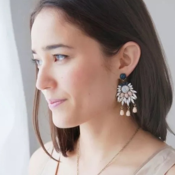 NEW! MARBLE, BLACK, PINK & RHINESTONE EARRINGS - Picture 2 of 3