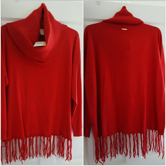 NWT! AUTH. MICHEAL KORS COWL NECK FRINGE SWEATER - Picture 2 of 3