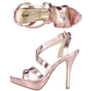 Metallic pink, strappy, open-toed heels