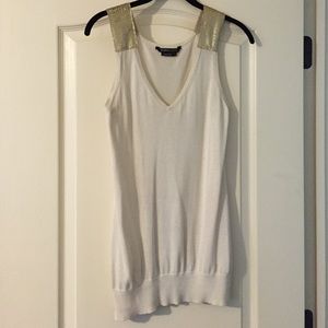 BCBG Max Azria Top with Gold Chain Mail Sleeve