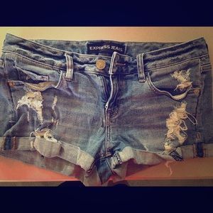 Jean distressed shorts from express, size 6.