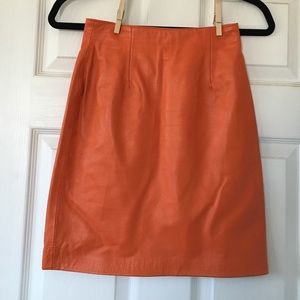 Vintage Orange Leather Pencil Skirt