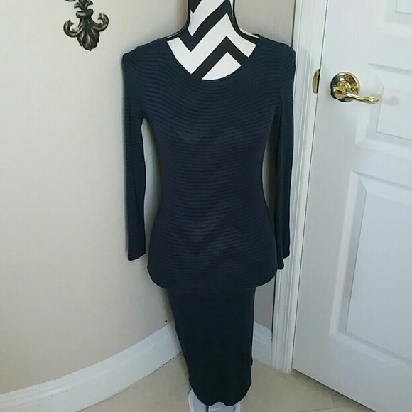 BCBGMaxAzria Dresses & Skirts - BCBG Blue/Black Striped Body con Dress NWOT