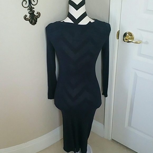 BCBG Blue/Black Striped Body con Dress NWOT - Picture 3 of 3