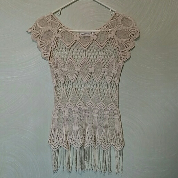 Sweater/Lace see through fringed top.