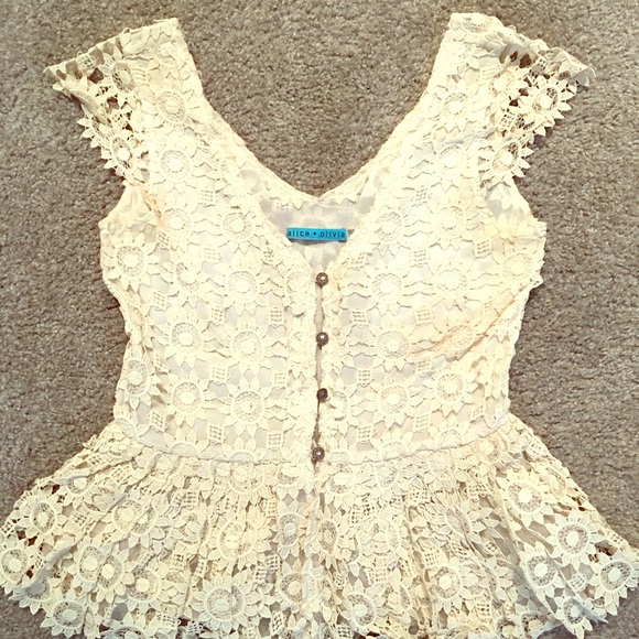 alice + olivia lace peplum top