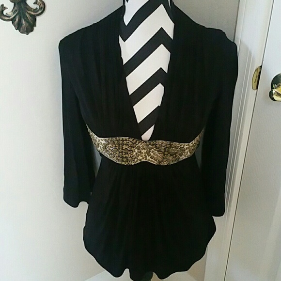 Sky Black Flutter Sleeve Top NWOT