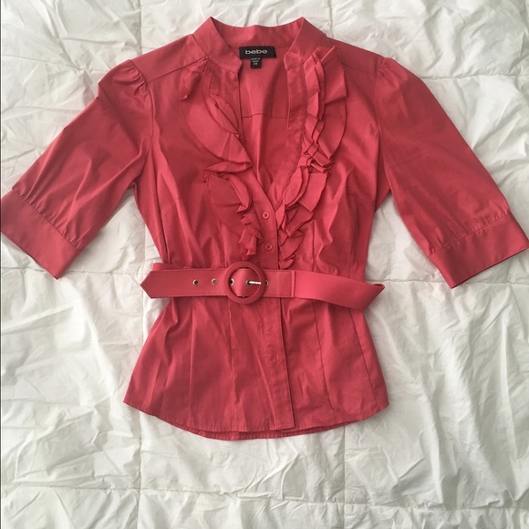 Bebe ruffle button up blouse size XS