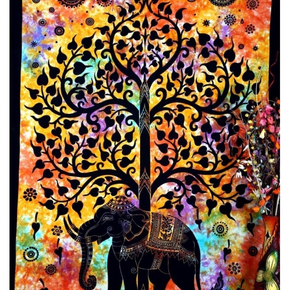 TYE-DYE ELEPHANT TREE OF LIFE TAPESTRY - Picture 2 of 4