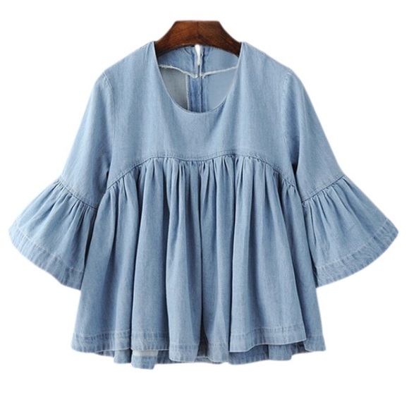 Bell sleeve denim blouse