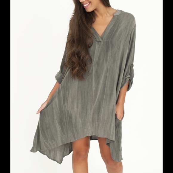 ❣LAST-BLUE S❣ Faded Washed Out V Tunic Dress - Picture 3 of 3
