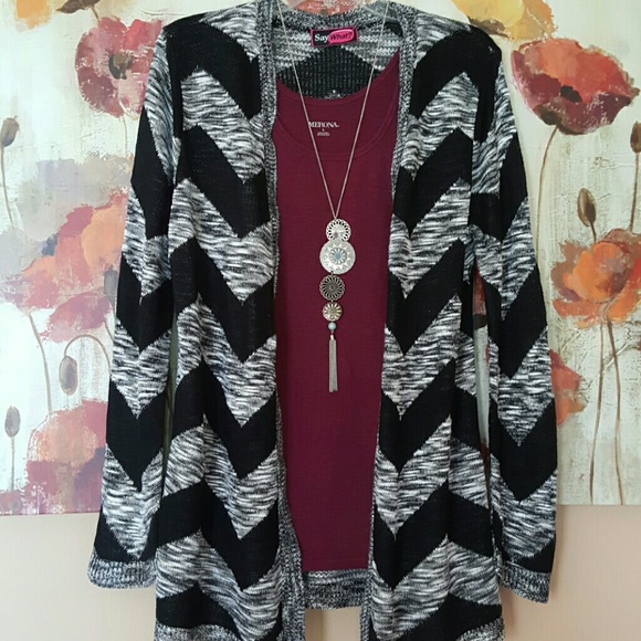 Say What? Sweaters - ☔FALL SALE! BLACK/GRAY/WHITE CARDIGAN