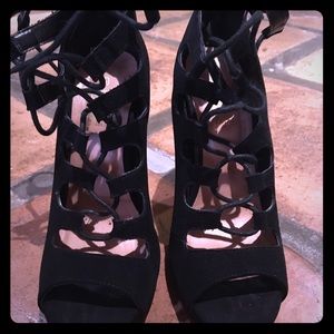 Black suede-like lace up shoes. Size 7
