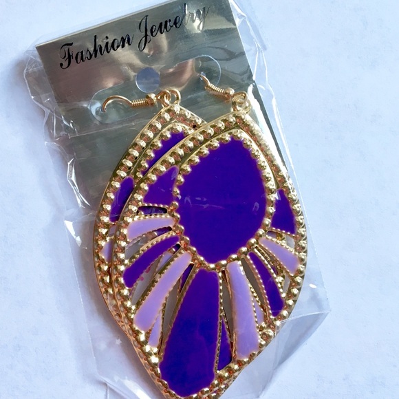 PURPLE & GOLD BOHO EARRINGS - Picture 2 of 2