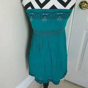 SALE! Turquoise Embroidered Strapless Dress