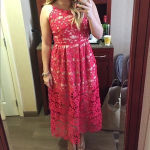 Coral/red lace overlay dress