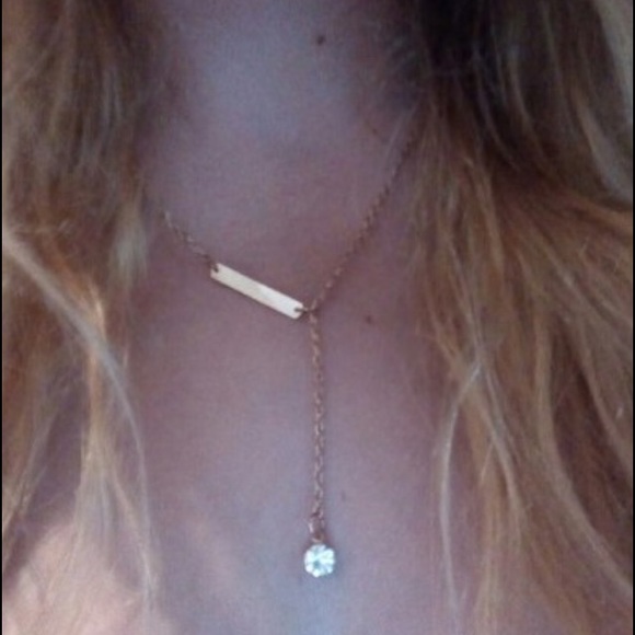 💟Bar and Rhinestone Gold Necklace💟 - Picture 2 of 2