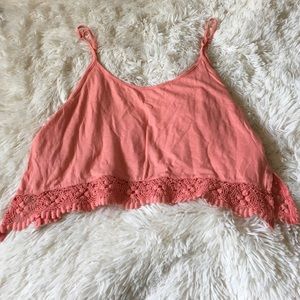 Crochet Trimmed Coral Tank Crop