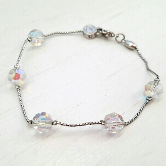 Swarovski Swan Signed AB Crystal Bead Bracelet EUC