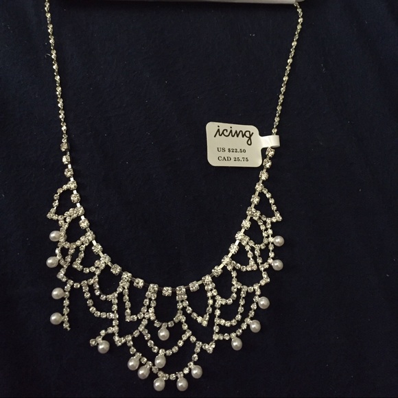 Rhinestone Swag & Pearl Dangle Necklace **FINAL** - Picture 3 of 4