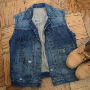 Oversized Dark Denim Sleeveless Rugby Jeans Vest.