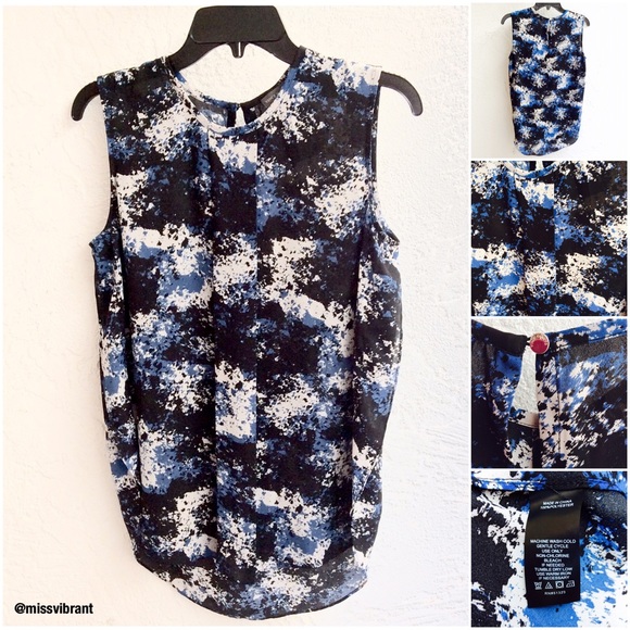 Vince Camuto Blue & Black Patterned Blouse