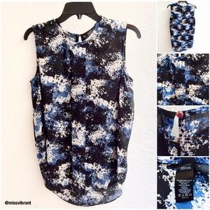 Vince Camuto Blue & Black Patterned Blouse