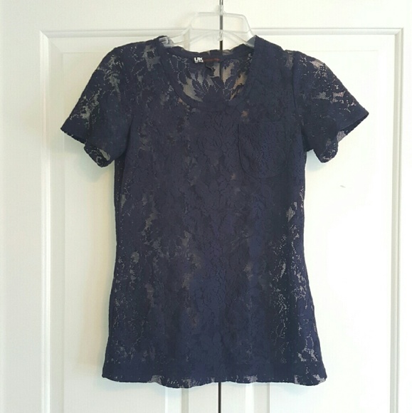 Navy Floral Lace Top