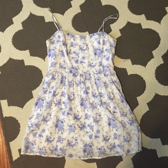 Blue and white rose print dress