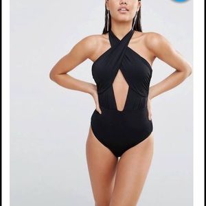 Black ASOS lavash wrap one piece swimsuit