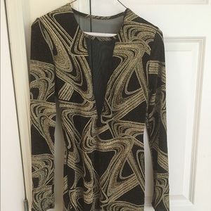 Black/Gold Dress w/ Mesh V Neck In Front and Back