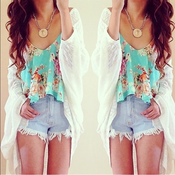 Mint flowy crop top - Picture 1 of 3