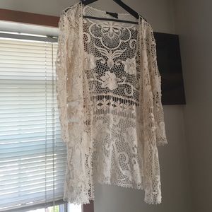 Cream colored cotton lace sweater- Large