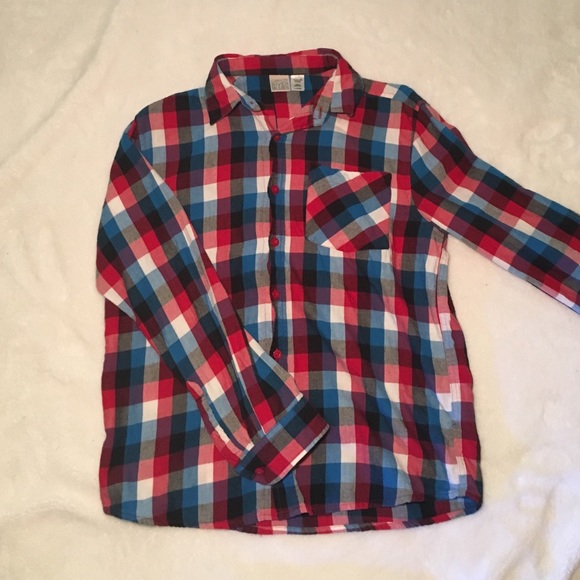 Plaid Long Sleeve Kids Button Up (L 14-16)