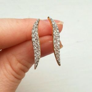 Swarovski Gold Wave Pave Crystal Earrings 14K Stud