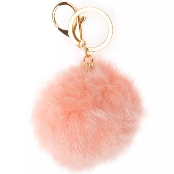 PINK & GOLD FUR BALL POM POM KEYCHAIN - Picture 1 of 1