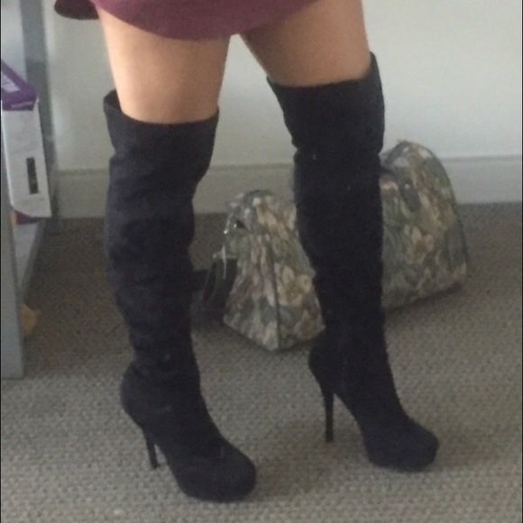 Black Suede Knee High Boots