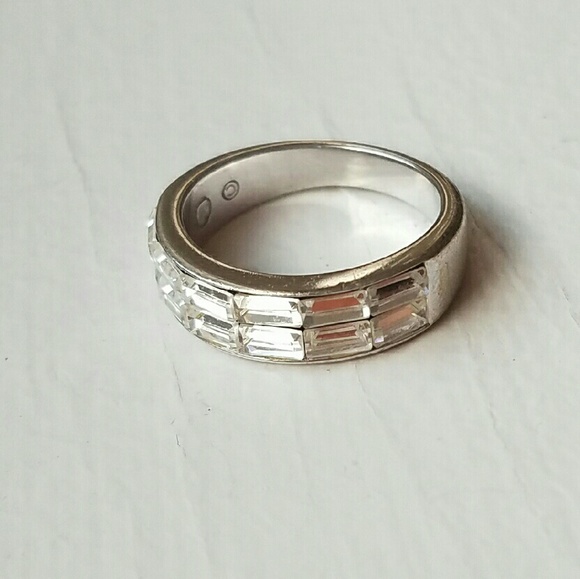 Swarovski 2 Row Baguette Sterling Silver Ring 5.25